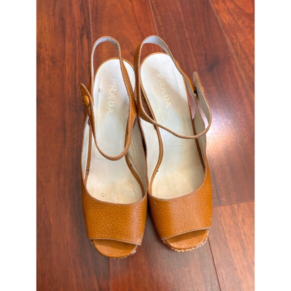 Prada  Brown Sandal with Woven Wedge Heel, size 37 1/2. - Picture 1 of 10